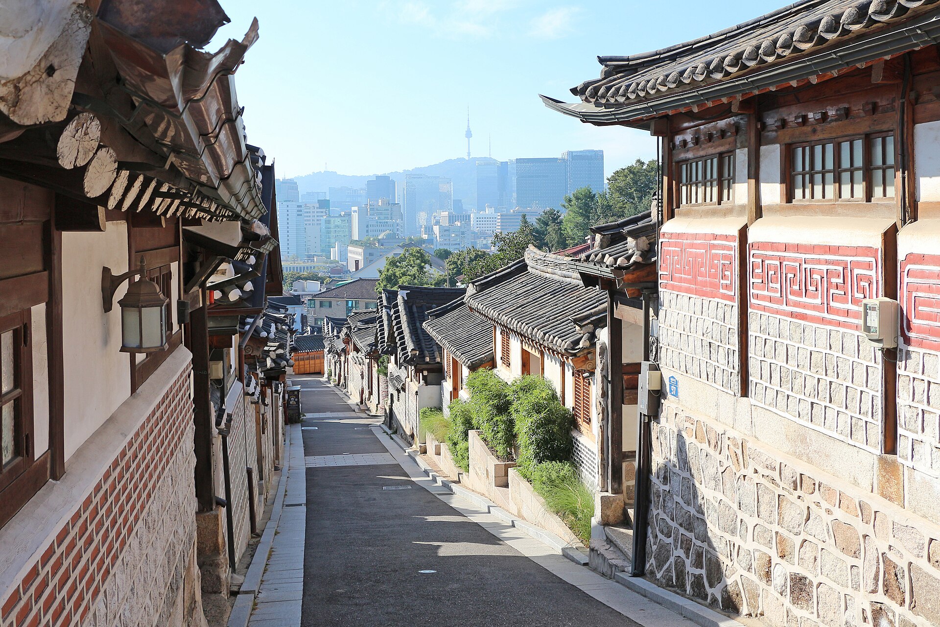 北村 Hanok Village street with traditional tiled roofs